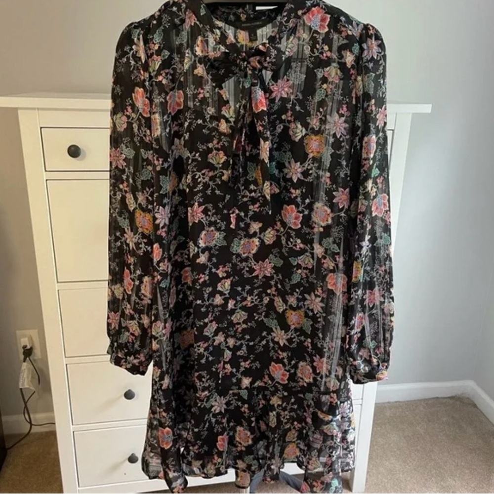 Banana Republic Black and Pink Long Sleeve Dress